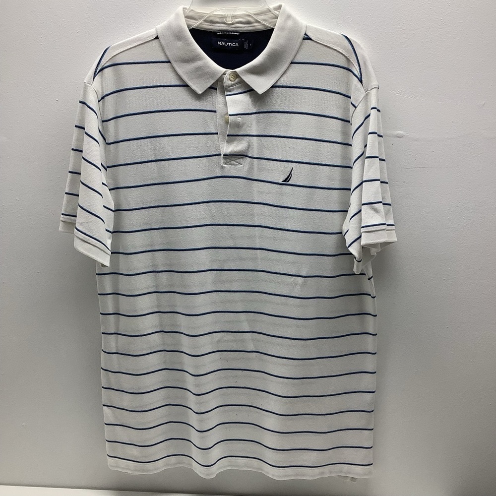 Nautica Mens Striped Polo Shirt Size Large  Preowned